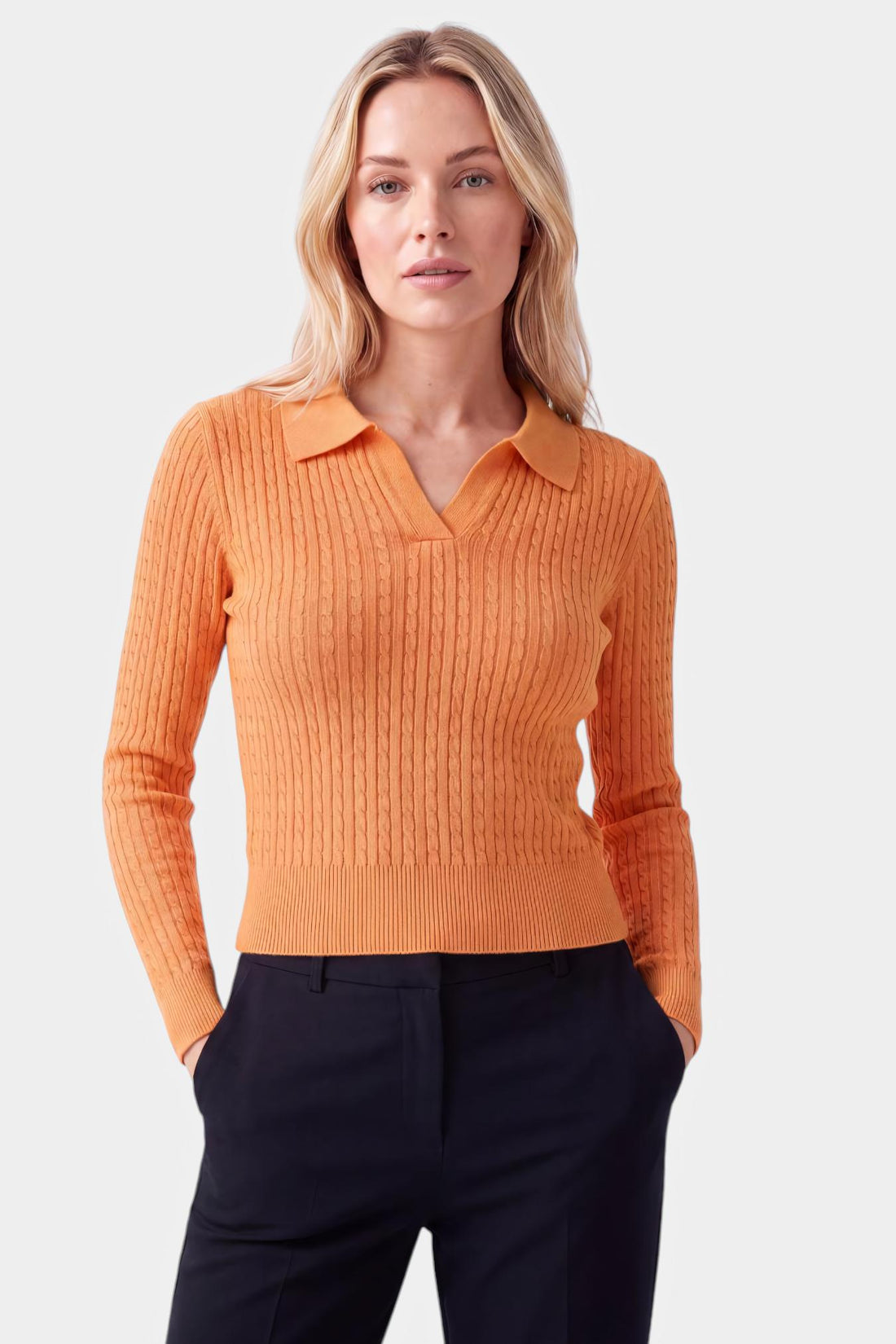 Cable Knit Polo Collar Sweater