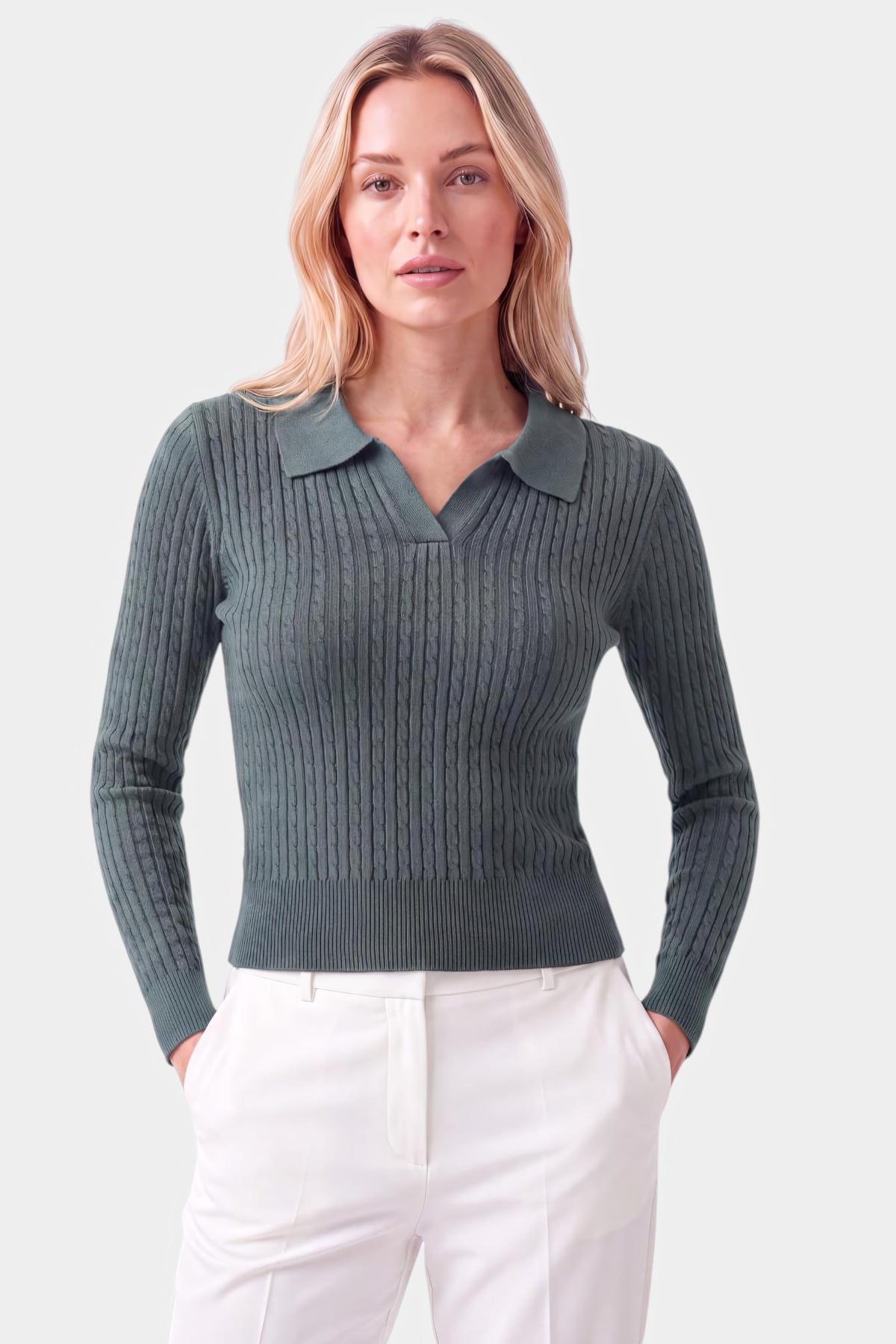Cable Knit Polo Collar Sweater