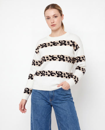 Leopard Stripe Jacquard Knit Sweater