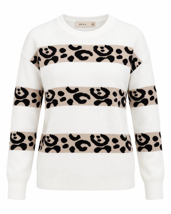 Leopard Stripe Jacquard Knit Sweater