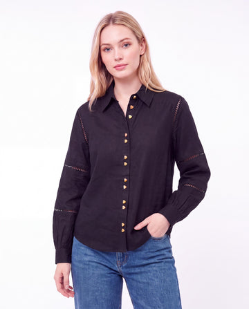 Ladder Lace Detail Shirt with Heart Buttons