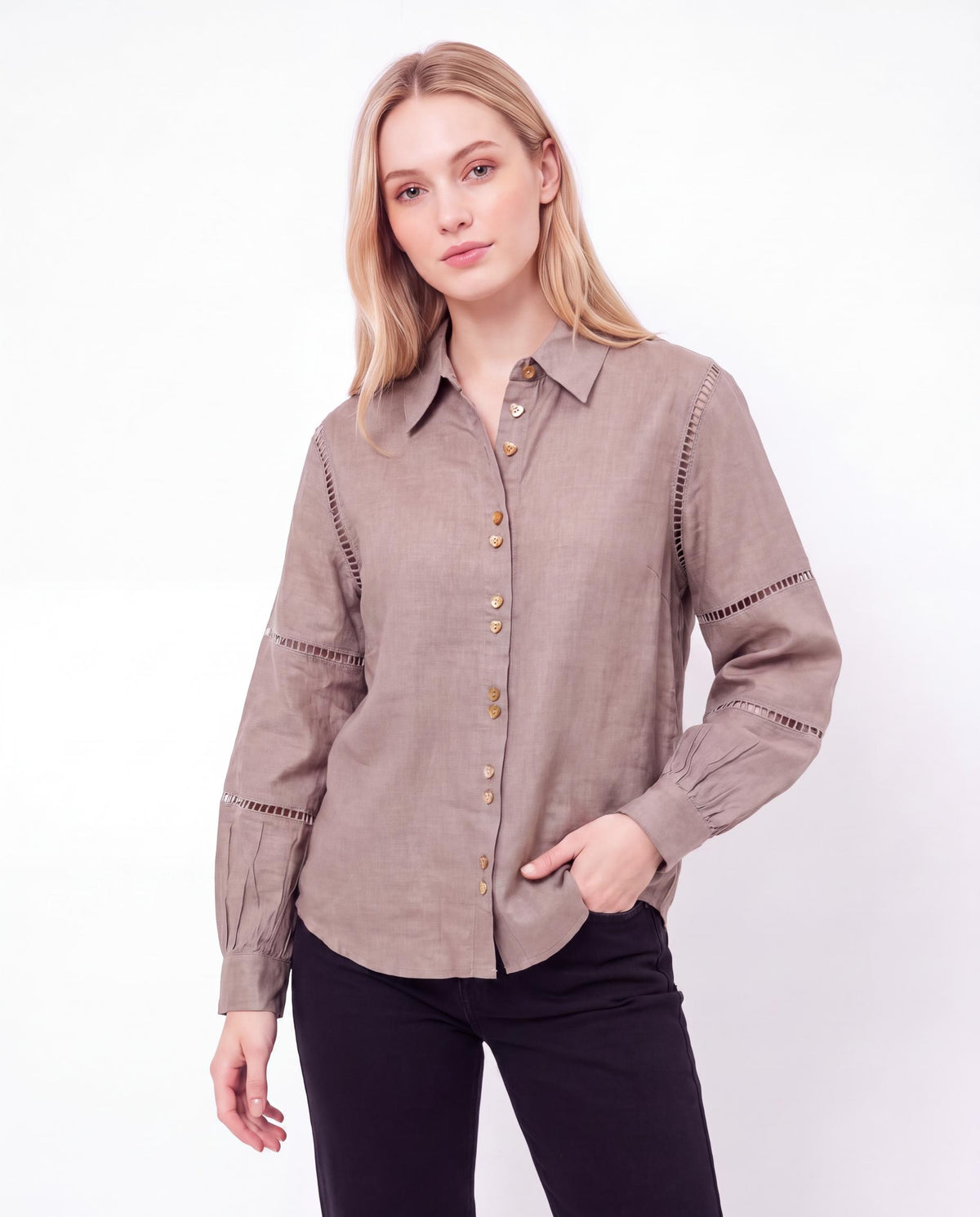 Ladder Lace Detail Shirt with Heart Buttons