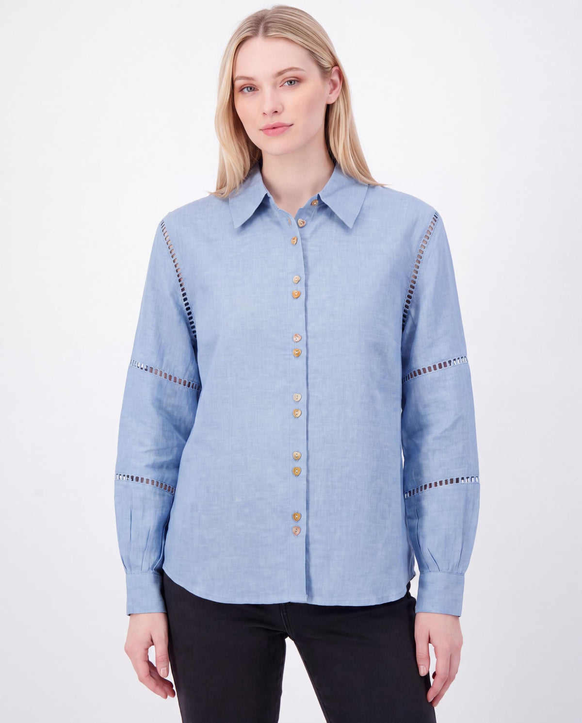 Ladder Lace Detail Shirt with Heart Buttons