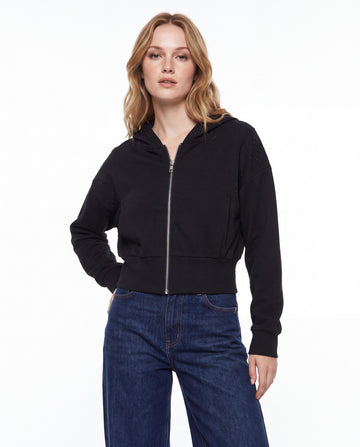 Rhinestone Shoulder Cropped Zip Up Hoodie