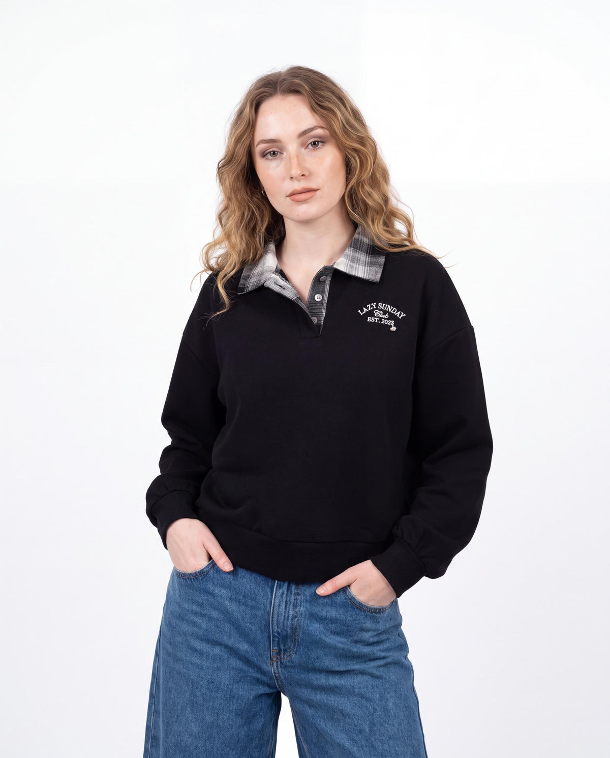 Check Collar Polo Sweatshirt