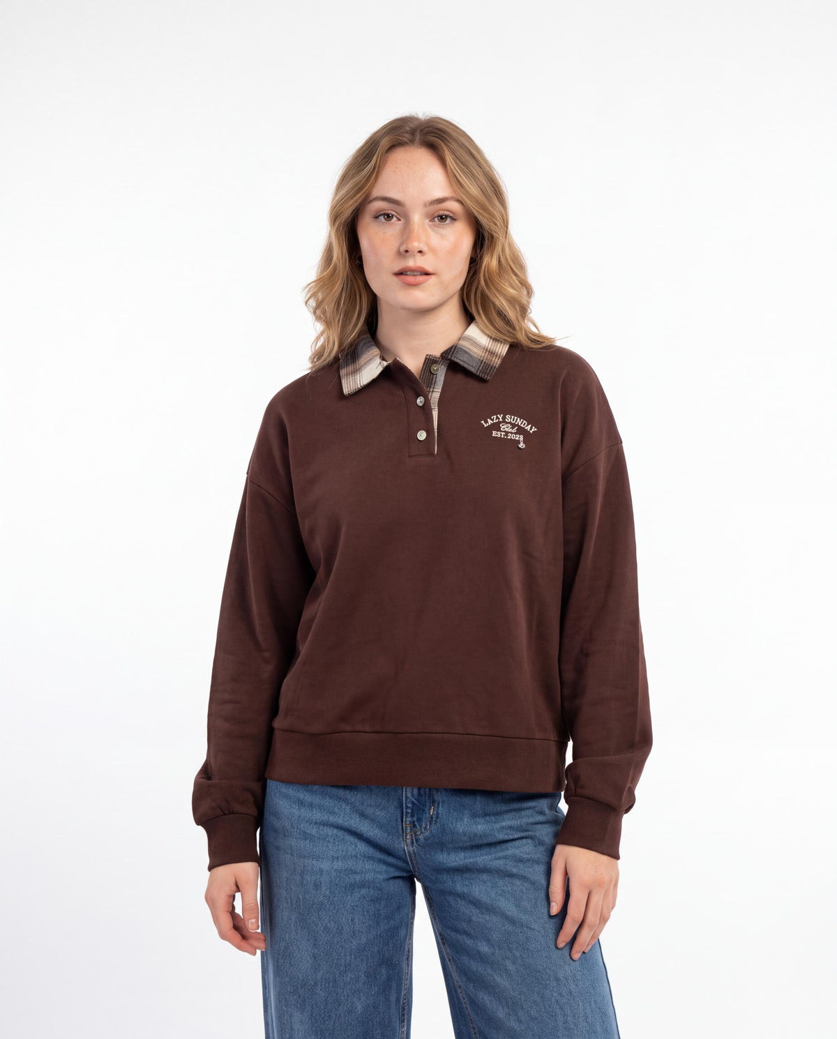 Check Collar Polo Sweatshirt