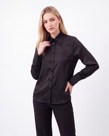 Satin Shirt with Embellished Collar
