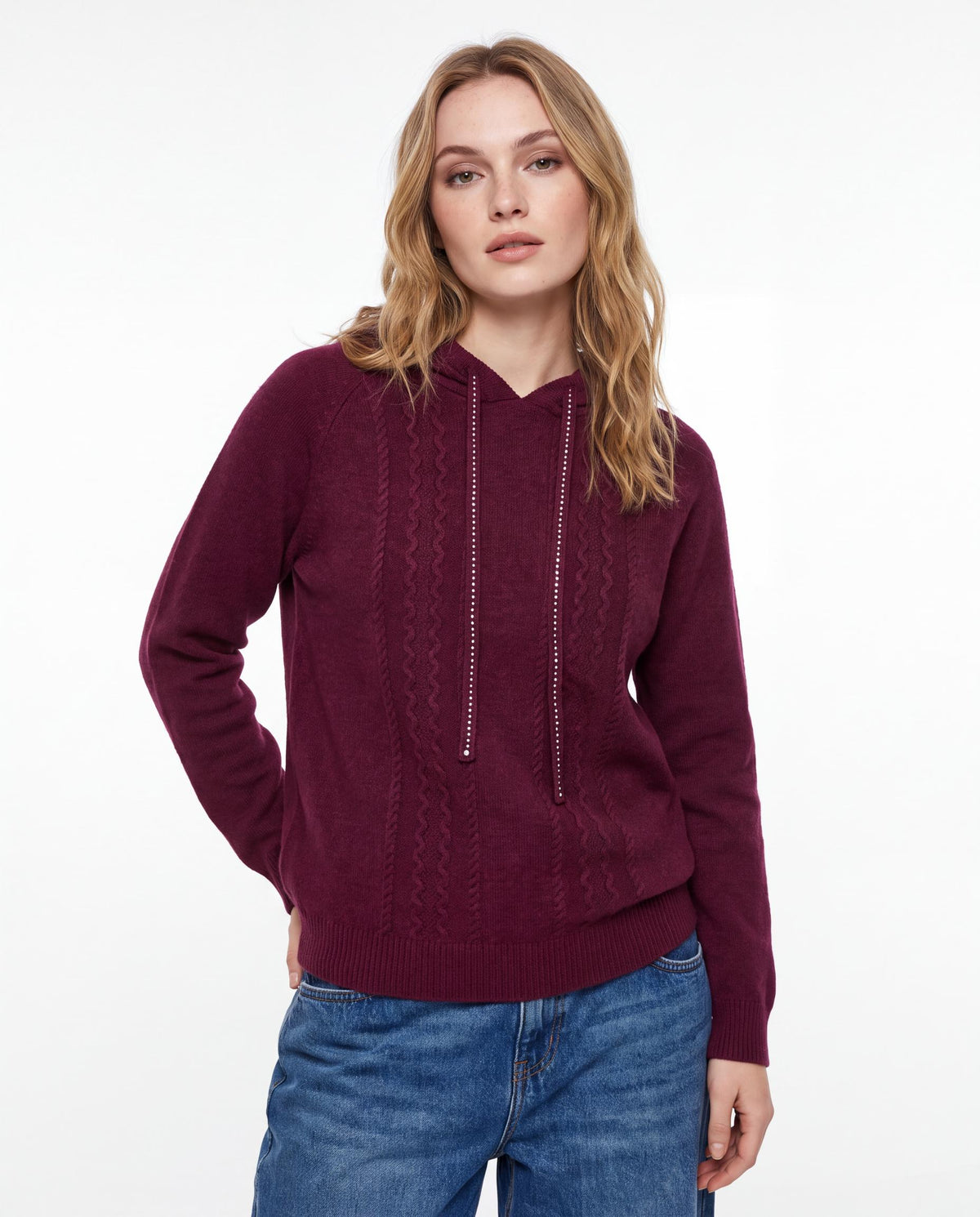 Cable Knit Hooded Sweater
