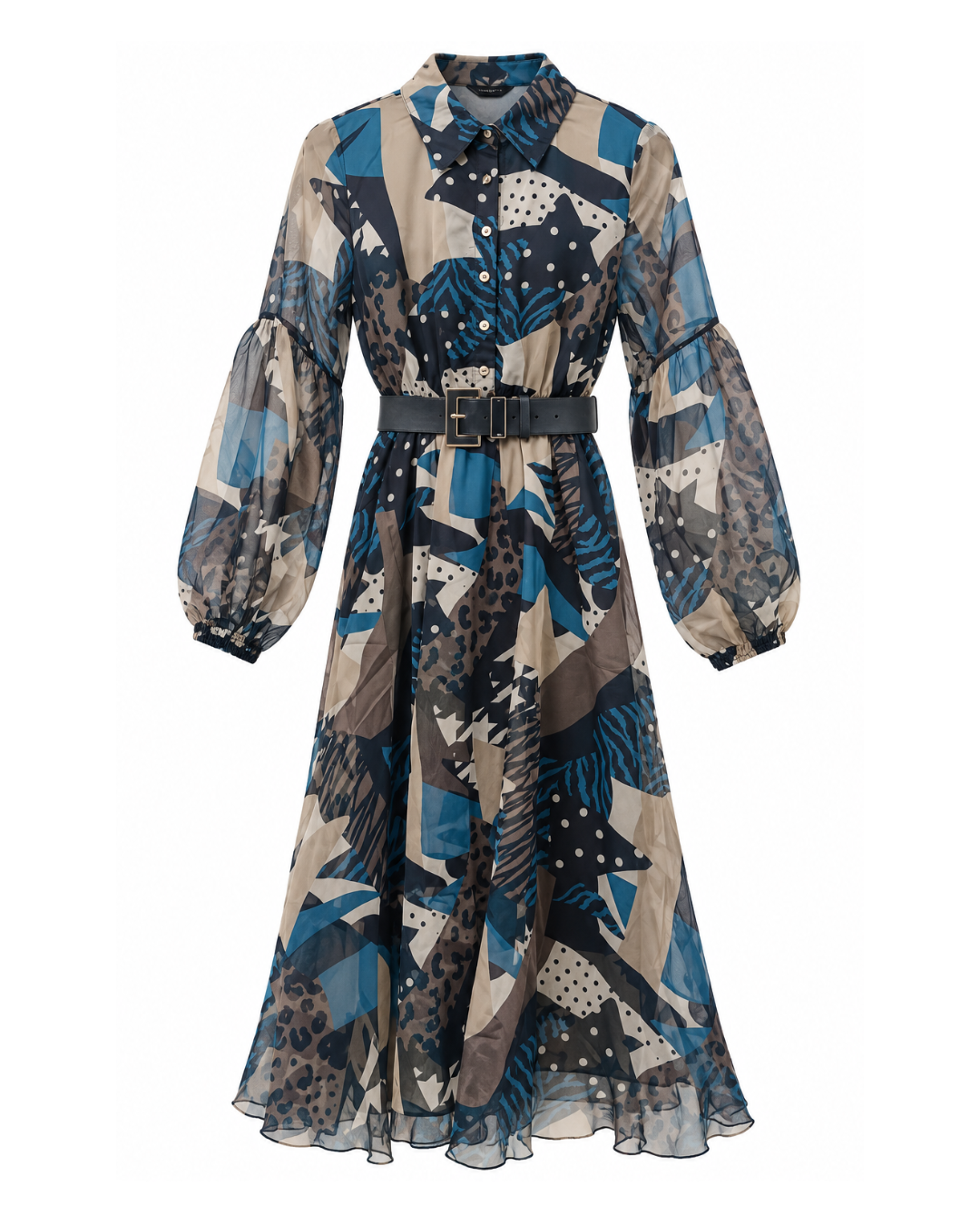 Multicolor Patchwork Animal Print Belted Midi Dress