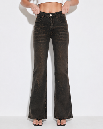 Women's Mud Wash Straight Fit Jeans with Subtle Stud Embellishment