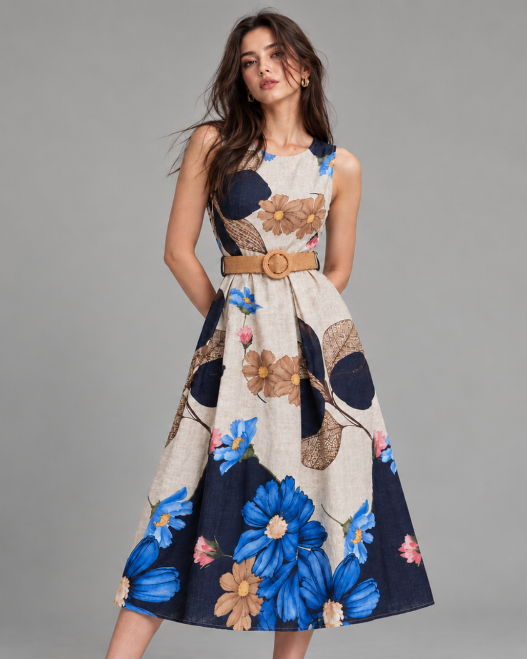 Floral Belted Midi Dress