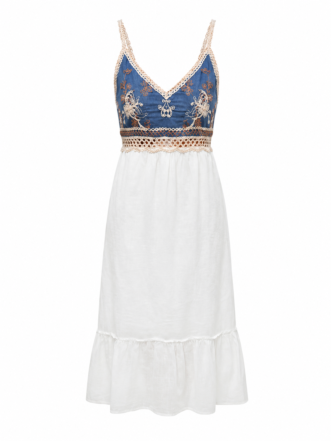 Embroidered Smocked Midi Dress
