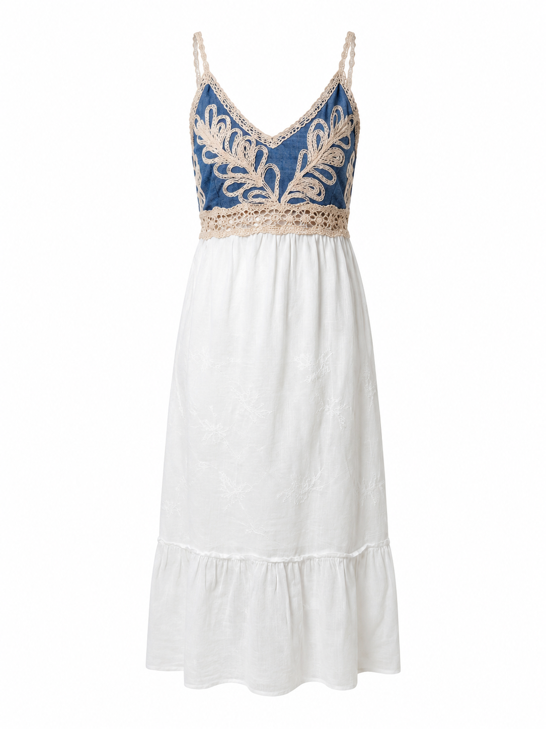 Embroidered Smocked Midi Dress