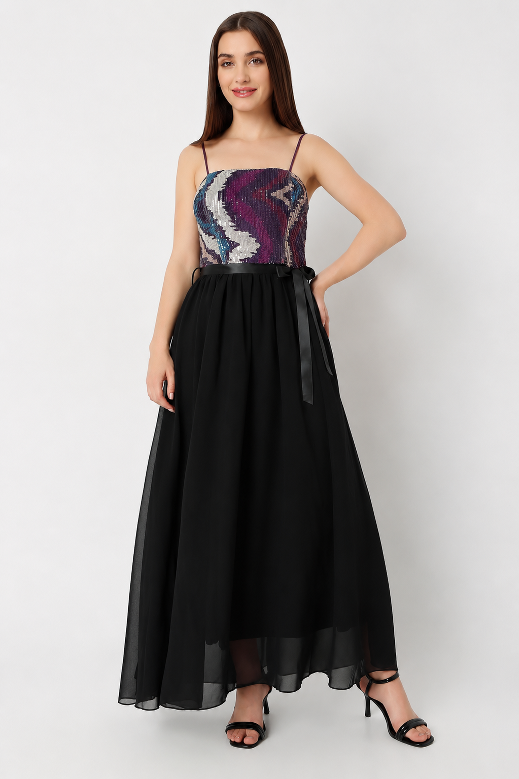 Women's Sleeveless Maxi Dress with Sequin Bodice