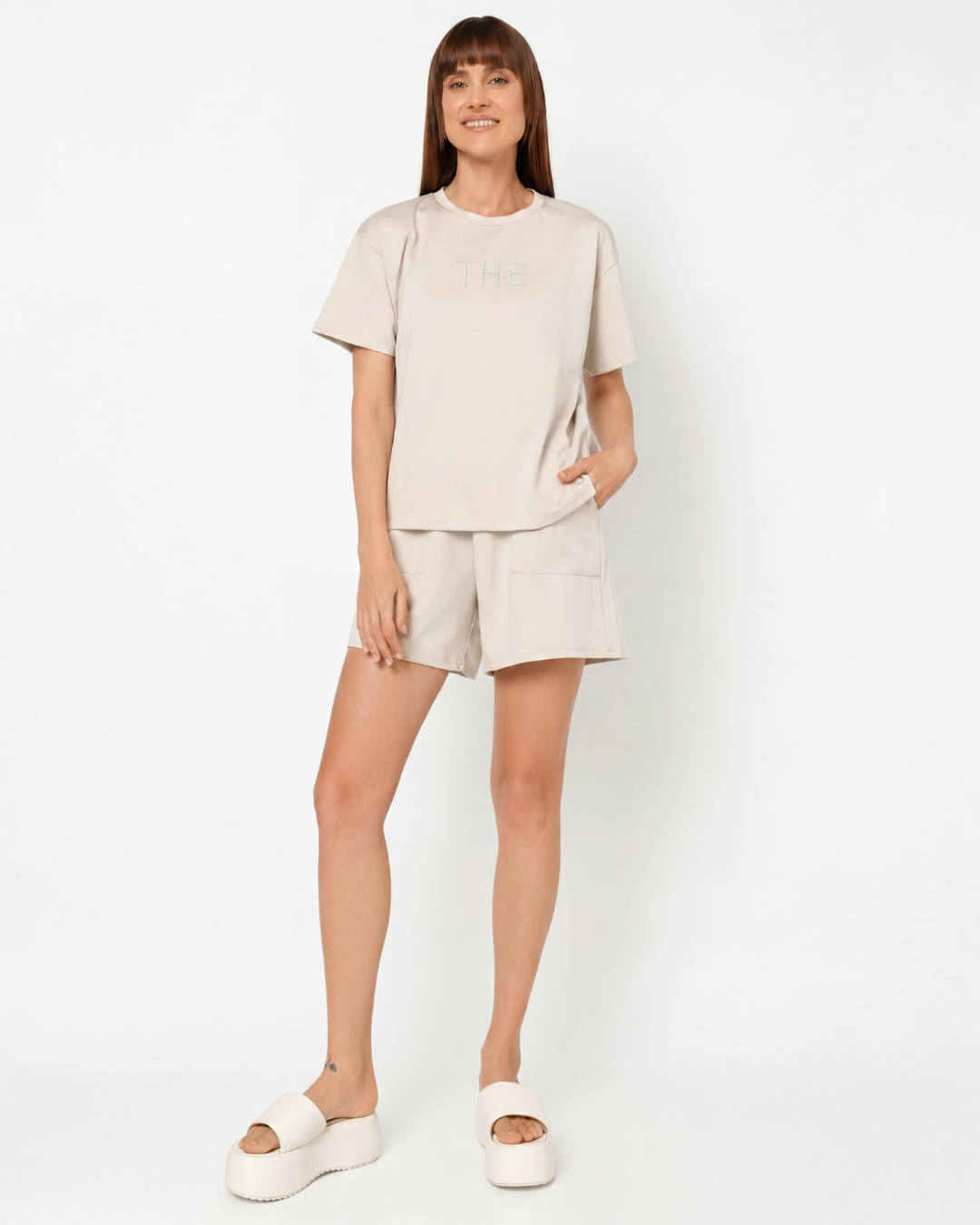 Women’s Casual Co-ord Set – Oversized T-Shirt with Shorts