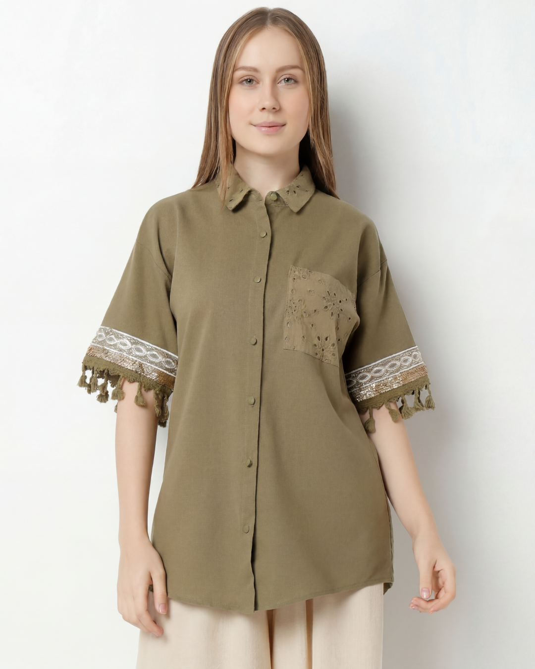 Oversized Shirt with Embellished Sleeves