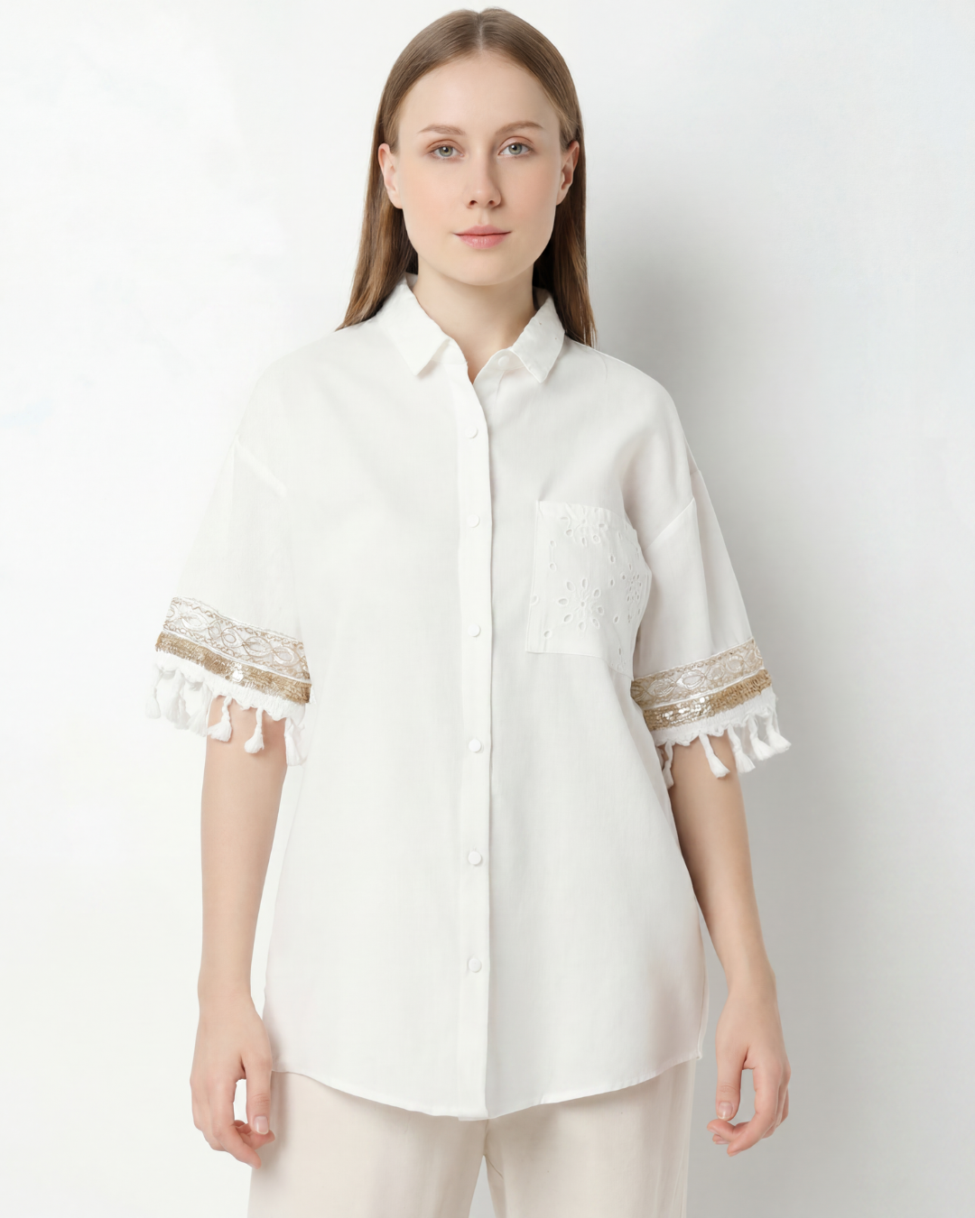 Oversized Shirt with Embellished Sleeves