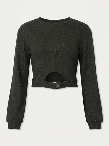 Ribbed Cut-Out Waist Knit Top