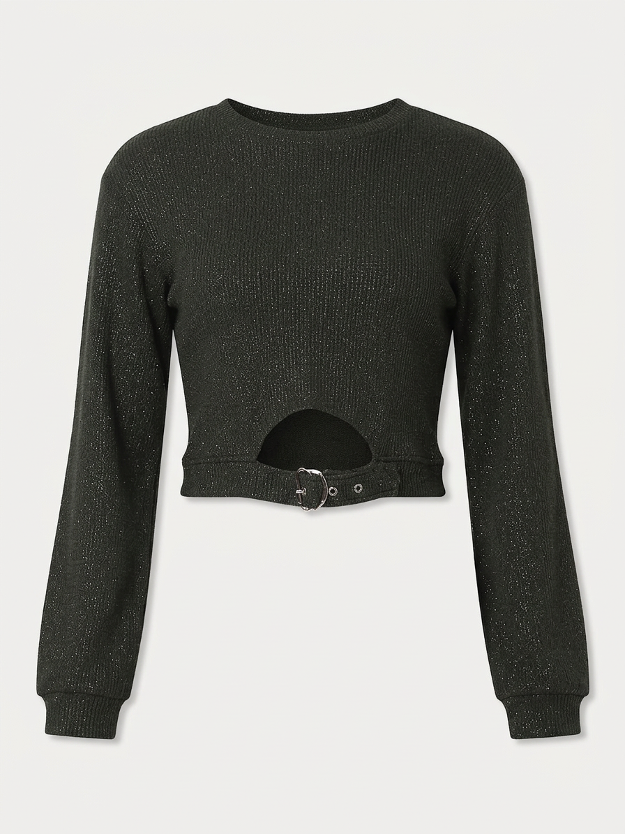 Ribbed Cut-Out Waist Knit Top