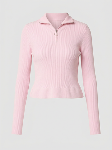 Ribbed Half Zip Knit Sweater