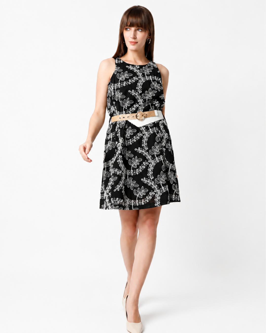 Women's Embroidered Sleeveless A-Line Dress