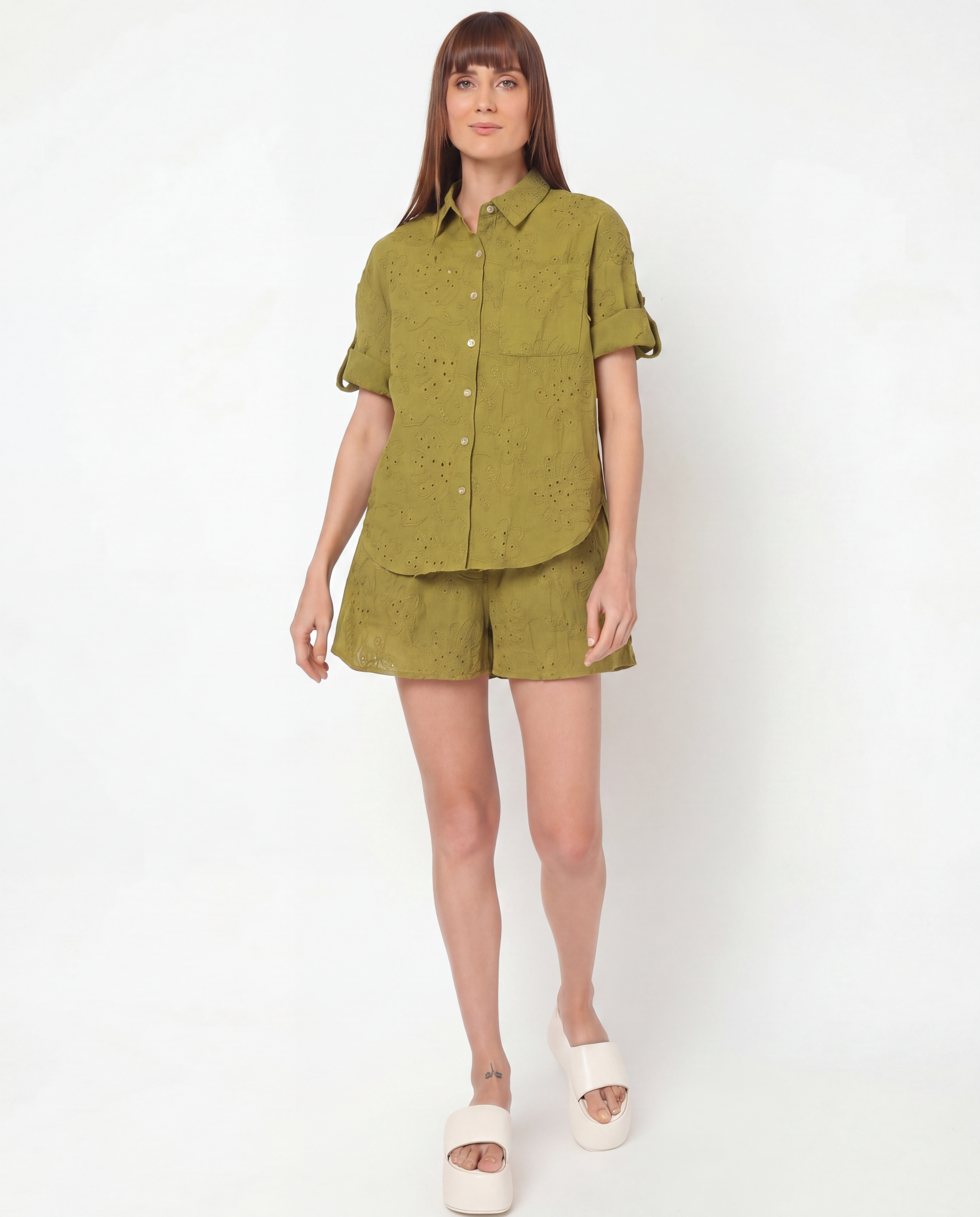 Crop Top with Shorts & Shirt